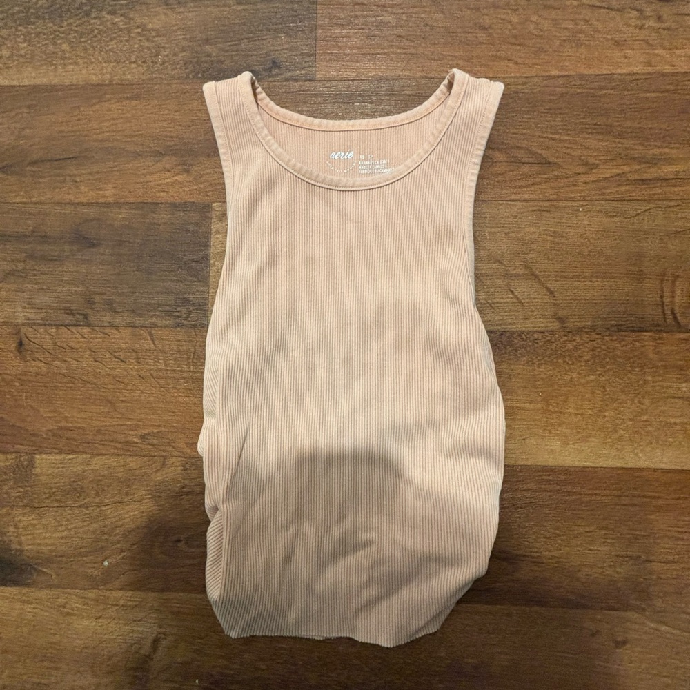 Aerie Peach Ribbed Tank Top with Rouched Detail